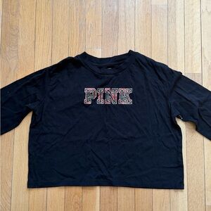 PINK Victoria's Secret Black Long Sleeve Logo Tee